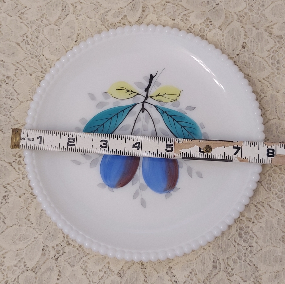 Vintage Westmoreland Milk Glass Handpainted Plate with Plums Wall or Shelf Decor - Picture 3 of 4